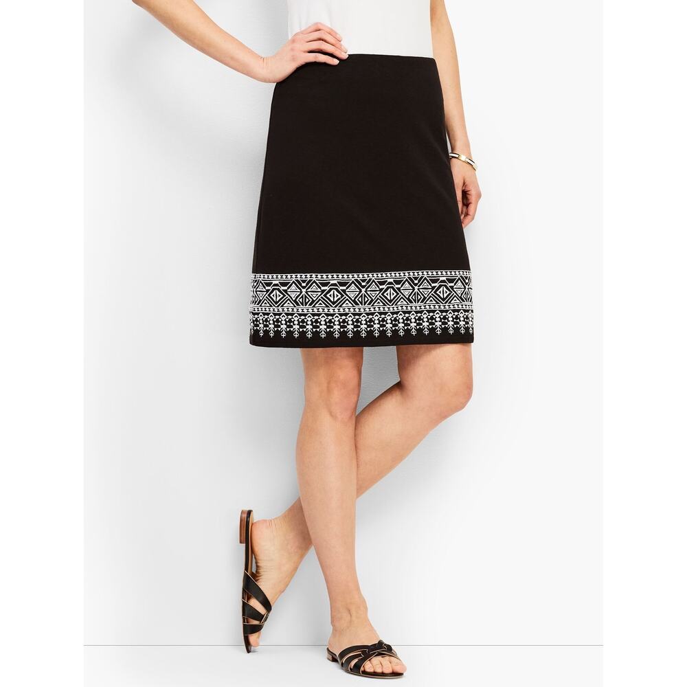 Talbots Black White Embroidered Knit A-Line Skirt XLP Petite XL